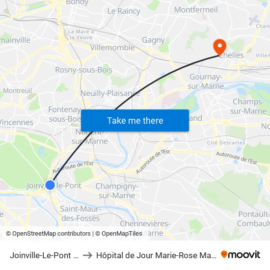 Joinville-Le-Pont RER to Hôpital de Jour Marie-Rose Mamelet map