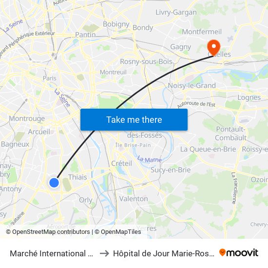Marché International de Rungis to Hôpital de Jour Marie-Rose Mamelet map
