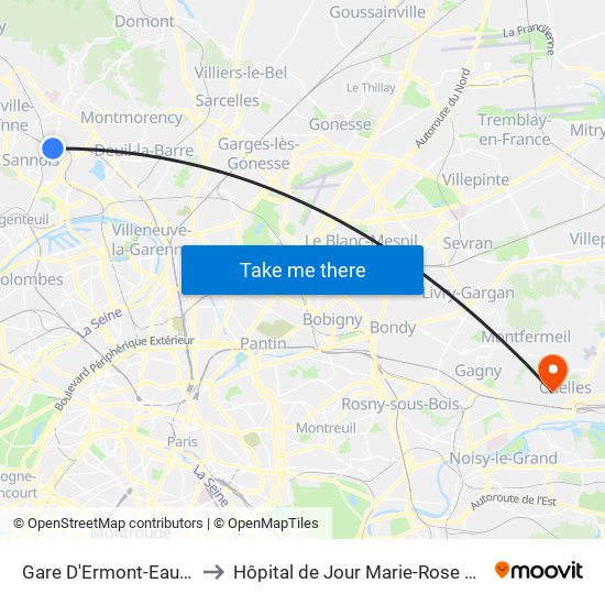 Gare D'Ermont-Eaubonne to Hôpital de Jour Marie-Rose Mamelet map