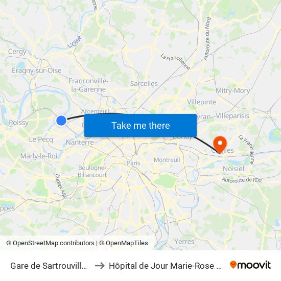 Gare de Sartrouville - RER to Hôpital de Jour Marie-Rose Mamelet map