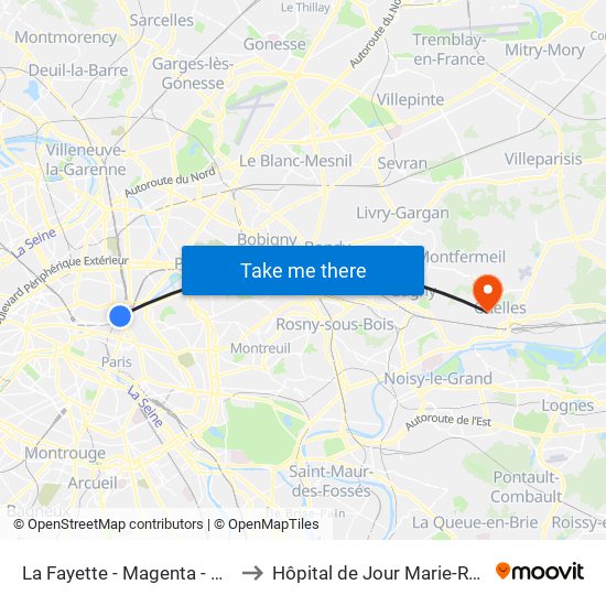 La Fayette - Magenta - Gare du Nord to Hôpital de Jour Marie-Rose Mamelet map