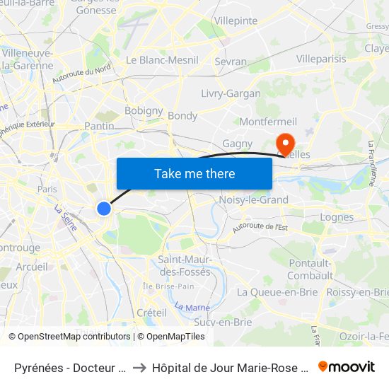 Pyrénées - Docteur Netter to Hôpital de Jour Marie-Rose Mamelet map