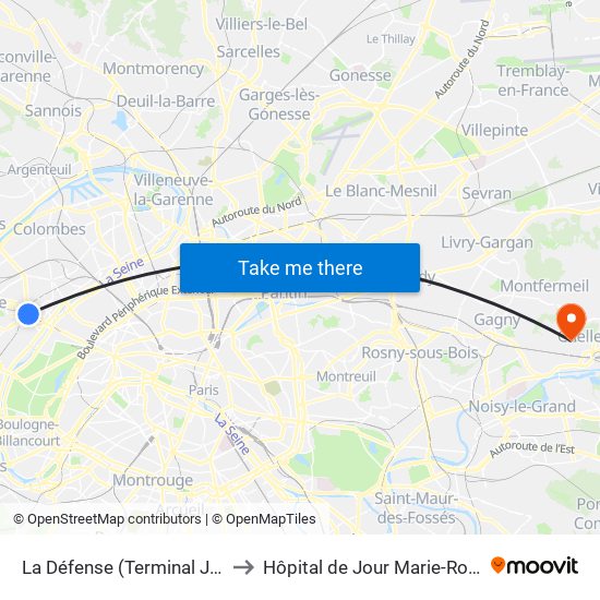 La Défense (Terminal Jules Verne) to Hôpital de Jour Marie-Rose Mamelet map