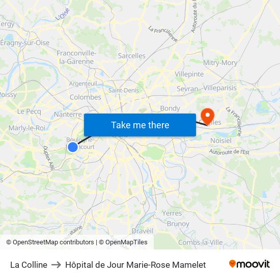 La Colline to Hôpital de Jour Marie-Rose Mamelet map