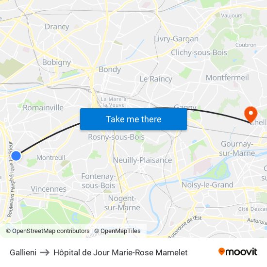 Gallieni to Hôpital de Jour Marie-Rose Mamelet map