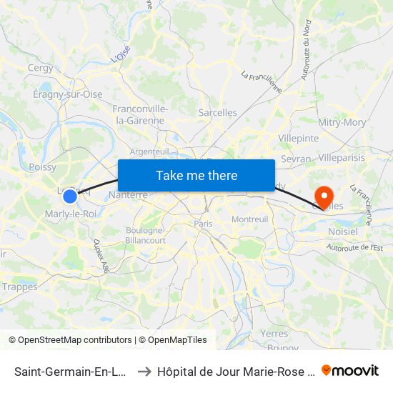 Saint-Germain-En-Laye RER to Hôpital de Jour Marie-Rose Mamelet map