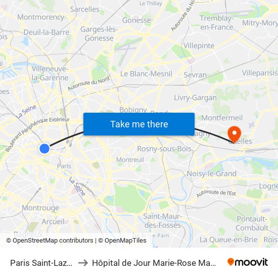 Paris Saint-Lazare to Hôpital de Jour Marie-Rose Mamelet map