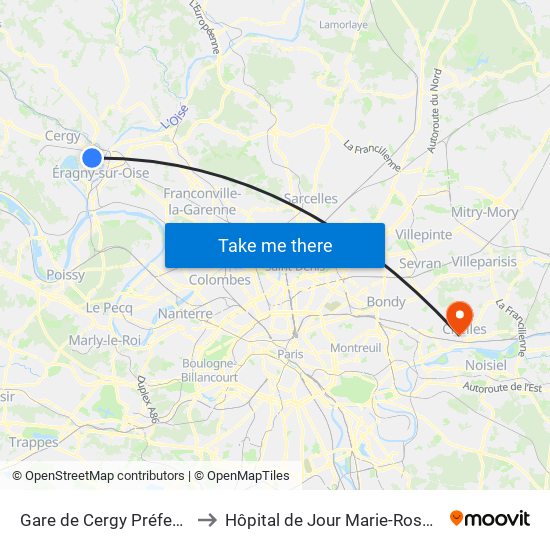 Gare de Cergy Préfecture (C) to Hôpital de Jour Marie-Rose Mamelet map
