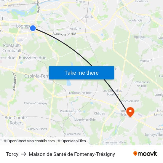 Torcy to Maison de Santé de Fontenay-Trésigny map