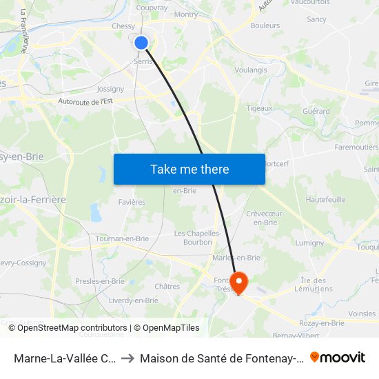 Marne-La-Vallée Chessy to Maison de Santé de Fontenay-Trésigny map