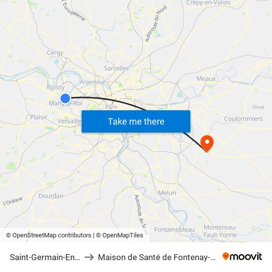 Saint-Germain-En-Laye to Maison de Santé de Fontenay-Trésigny map