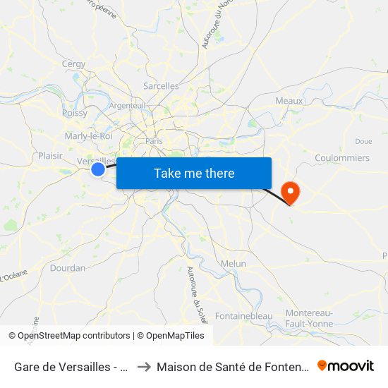 Gare de Versailles - Chantiers to Maison de Santé de Fontenay-Trésigny map