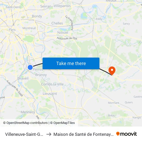Villeneuve-Saint-Georges to Maison de Santé de Fontenay-Trésigny map