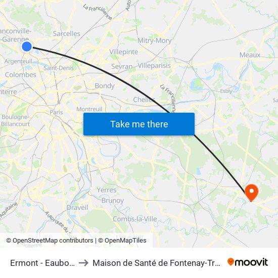 Ermont - Eaubonne to Maison de Santé de Fontenay-Trésigny map