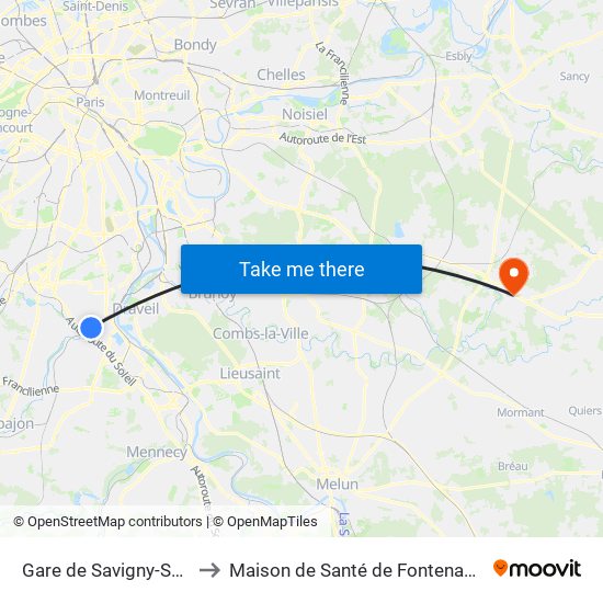 Gare de Savigny-Sur-Orge to Maison de Santé de Fontenay-Trésigny map