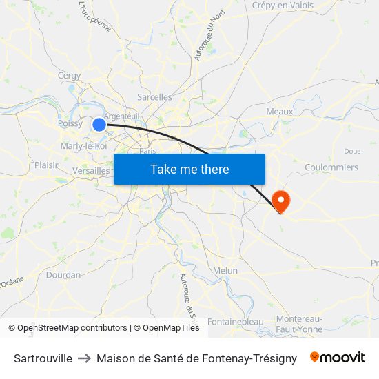 Sartrouville to Maison de Santé de Fontenay-Trésigny map