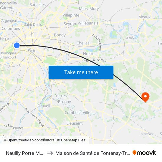 Neuilly Porte Maillot to Maison de Santé de Fontenay-Trésigny map