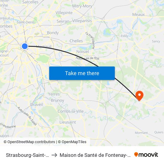 Strasbourg-Saint-Denis to Maison de Santé de Fontenay-Trésigny map