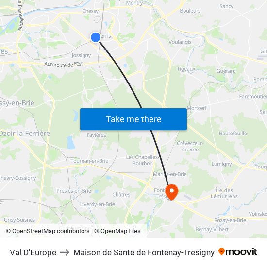 Val D'Europe to Maison de Santé de Fontenay-Trésigny map