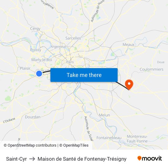 Saint-Cyr to Maison de Santé de Fontenay-Trésigny map