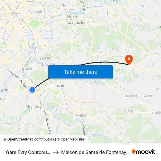 Gare Évry Courcouronnes to Maison de Santé de Fontenay-Trésigny map