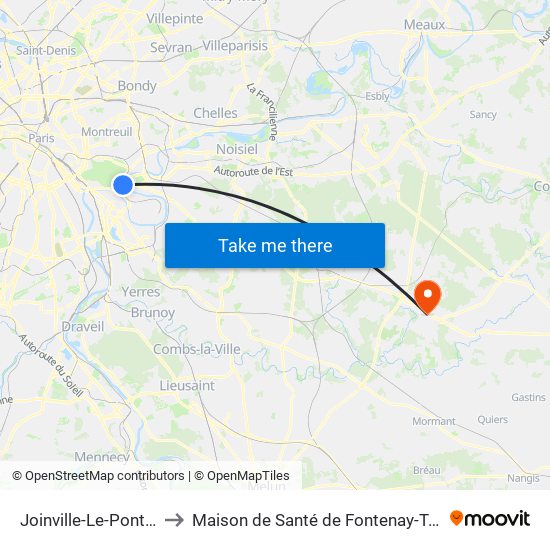 Joinville-Le-Pont RER to Maison de Santé de Fontenay-Trésigny map