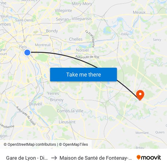 Gare de Lyon - Diderot to Maison de Santé de Fontenay-Trésigny map
