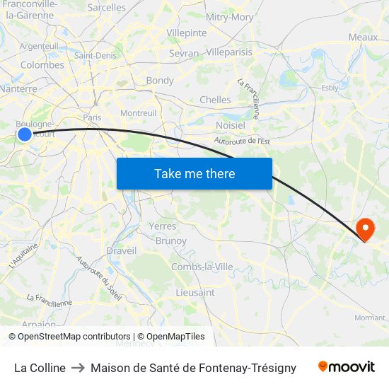 La Colline to Maison de Santé de Fontenay-Trésigny map