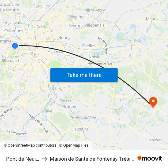 Pont de Neuilly to Maison de Santé de Fontenay-Trésigny map