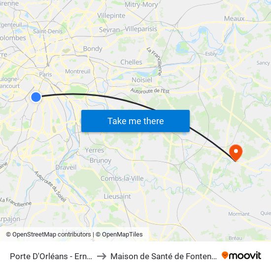 Porte D'Orléans - Ernest Reyer to Maison de Santé de Fontenay-Trésigny map