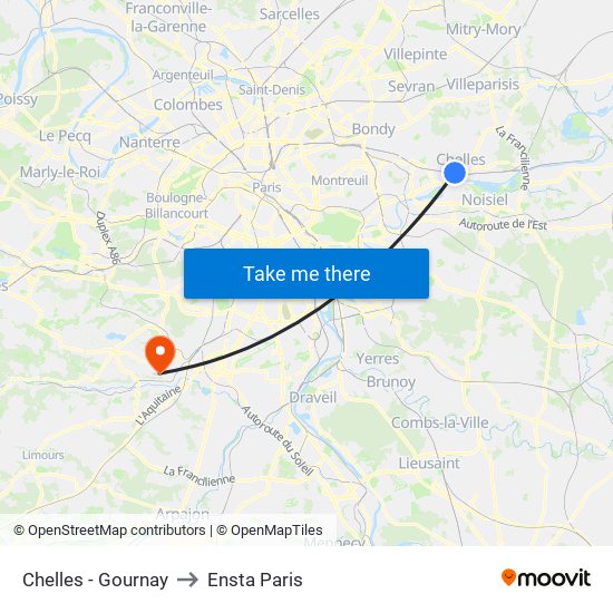 Chelles - Gournay to Ensta Paris map