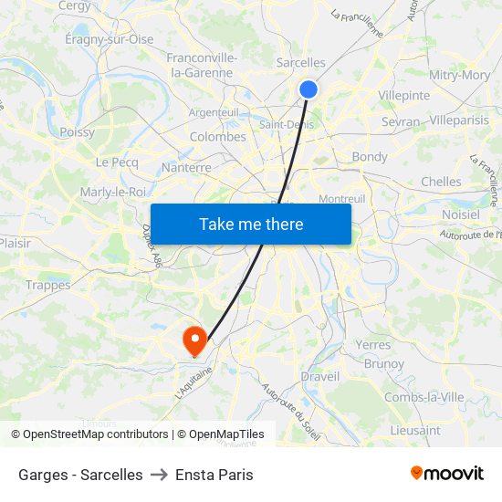 Garges - Sarcelles to Ensta Paris map