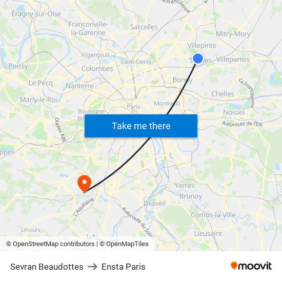 Sevran Beaudottes to Ensta Paris map