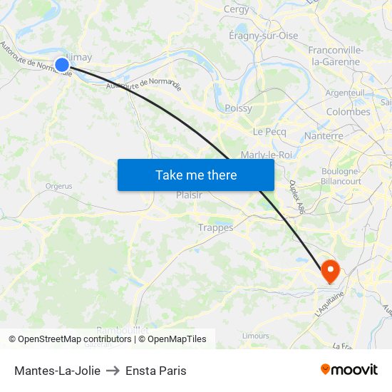 Mantes-La-Jolie to Ensta Paris map