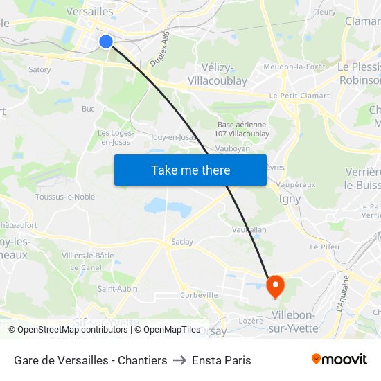 Gare de Versailles - Chantiers to Ensta Paris map