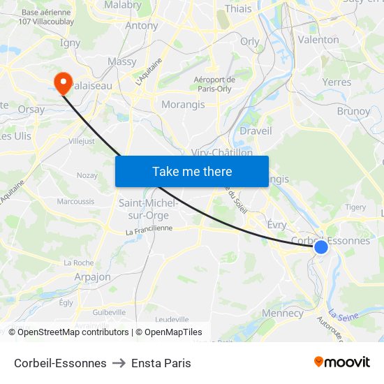 Corbeil-Essonnes to Ensta Paris map