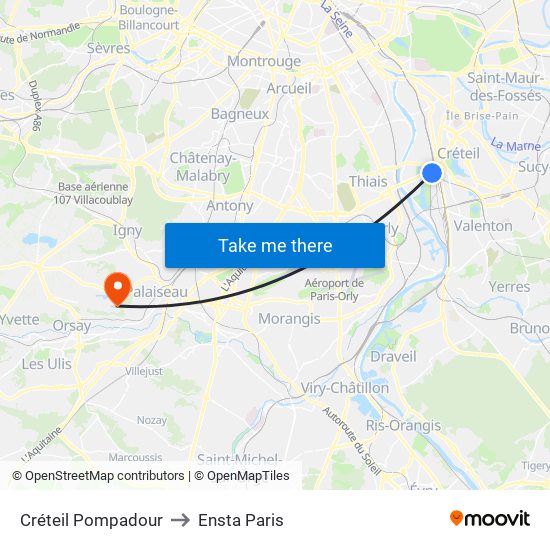 Créteil Pompadour to Ensta Paris map