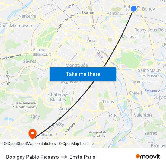 Bobigny Pablo Picasso to Ensta Paris map