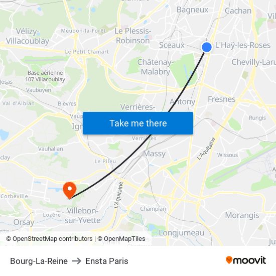 Bourg-La-Reine to Ensta Paris map