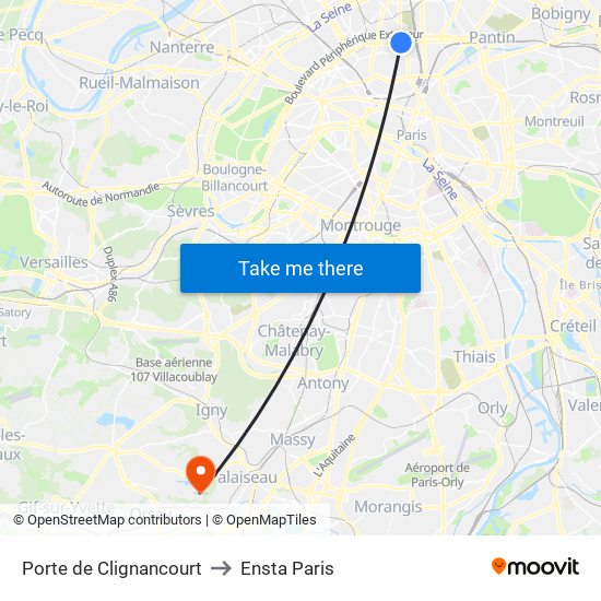 Porte de Clignancourt to Ensta Paris map