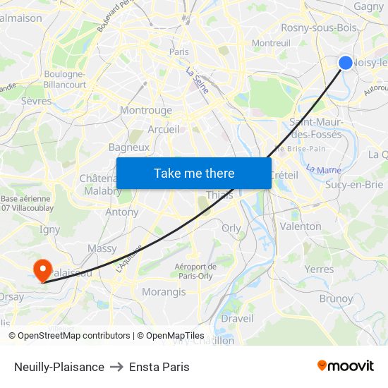 Neuilly-Plaisance to Ensta Paris map