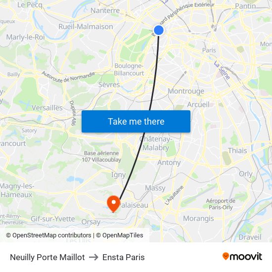 Neuilly Porte Maillot to Ensta Paris map