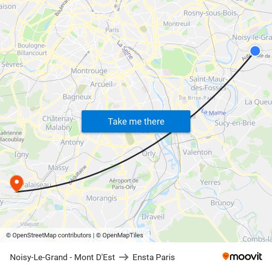 Noisy-Le-Grand - Mont D'Est to Ensta Paris map