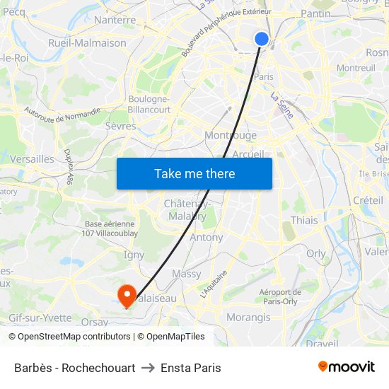 Barbès - Rochechouart to Ensta Paris map