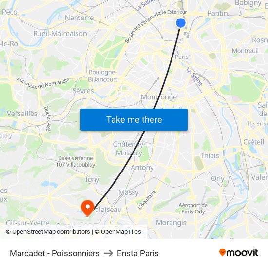 Marcadet - Poissonniers to Ensta Paris map
