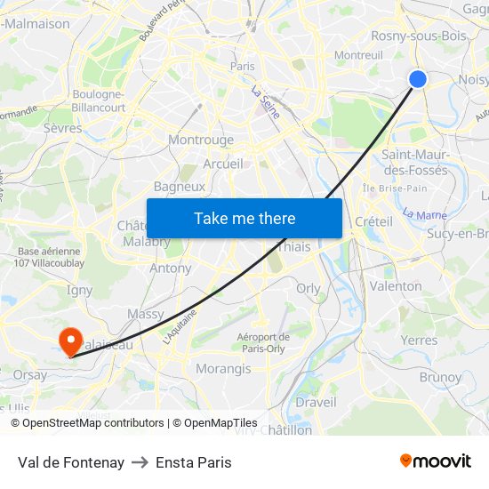 Val de Fontenay to Ensta Paris map