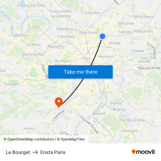 Le Bourget to Ensta Paris map