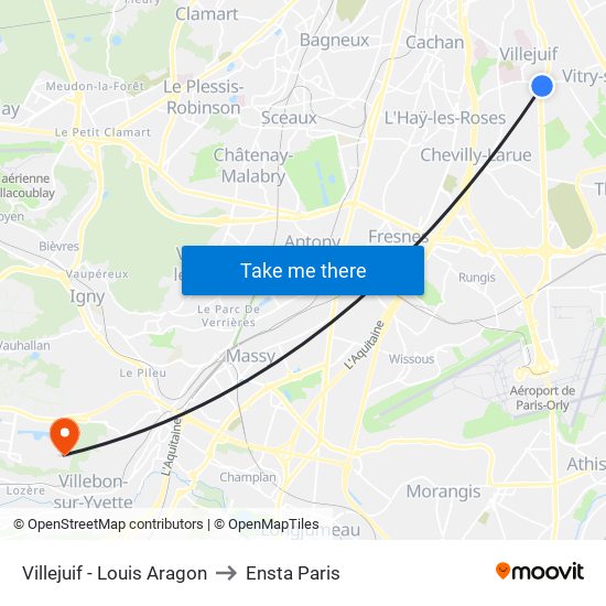 Villejuif - Louis Aragon to Ensta Paris map