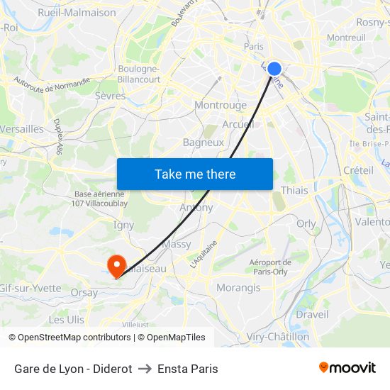 Gare de Lyon - Diderot to Ensta Paris map