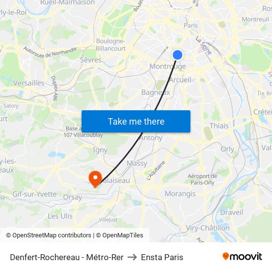 Denfert-Rochereau - Métro-Rer to Ensta Paris map